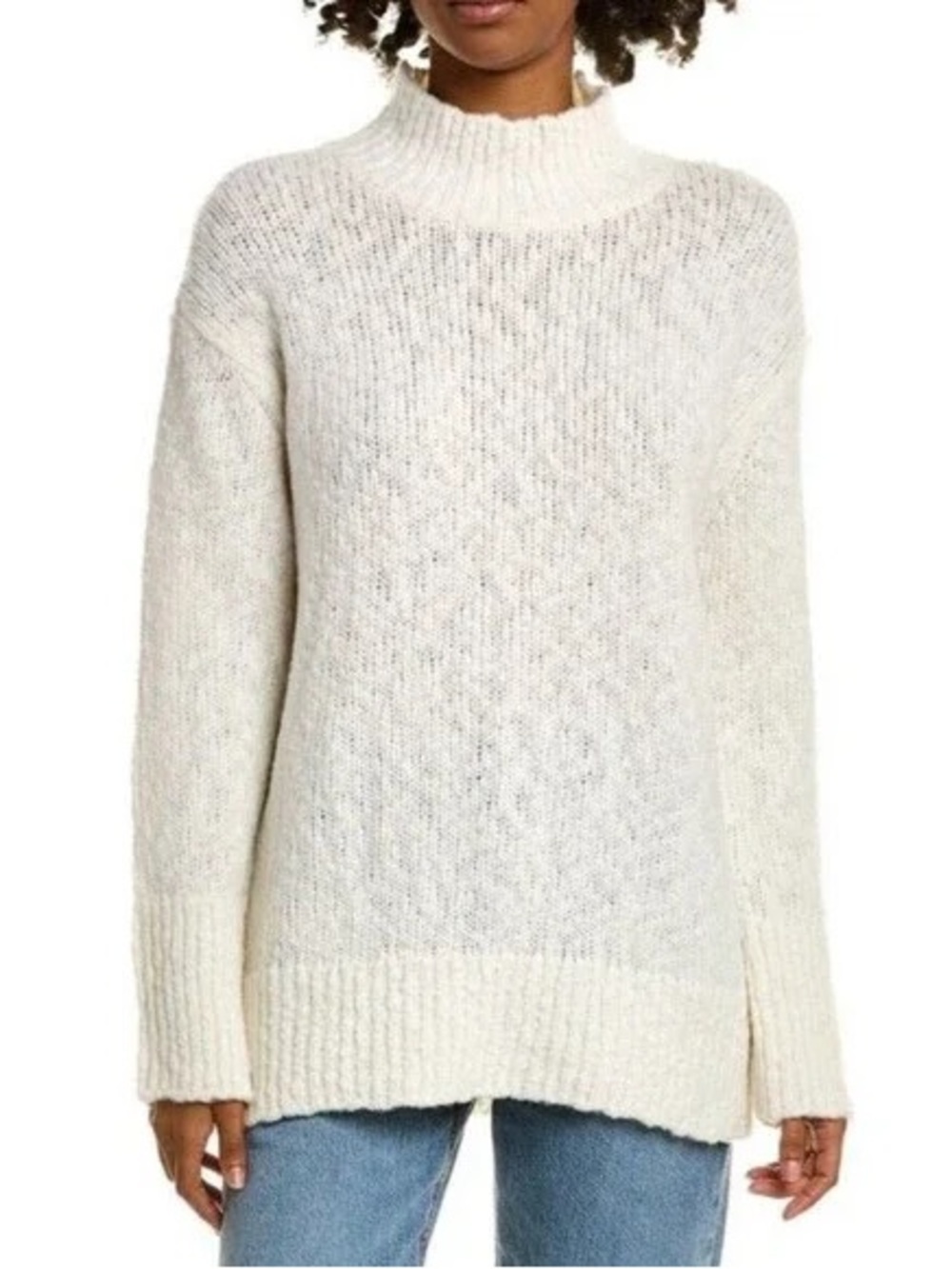 NEW VINCE Nubby Wool Blend Mockneck Long Sleeve Sweater in Cream Women’s M